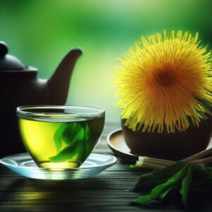 mniszek lekarski i zielona herbata zioła na tradzik