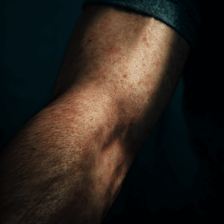 łokieć i widoczne zapalenie mieszków włosowych