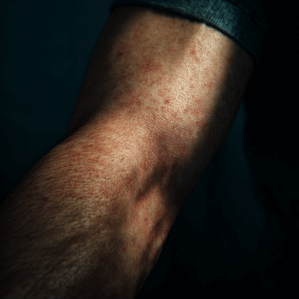 łokieć i widoczne zapalenie mieszków włosowych